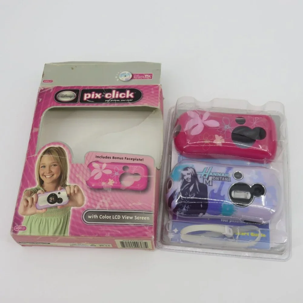 Pix Click Disney Hannah Montana Digital Camera Flash Ages 5+ 2007 Pink Purple